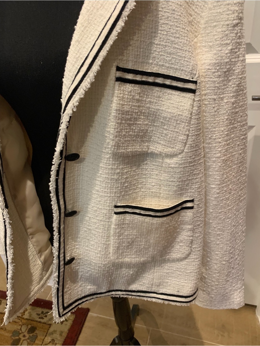 NWT! Talbots Cream Tweed Blazer with Black Trim - Picture 8 of 12